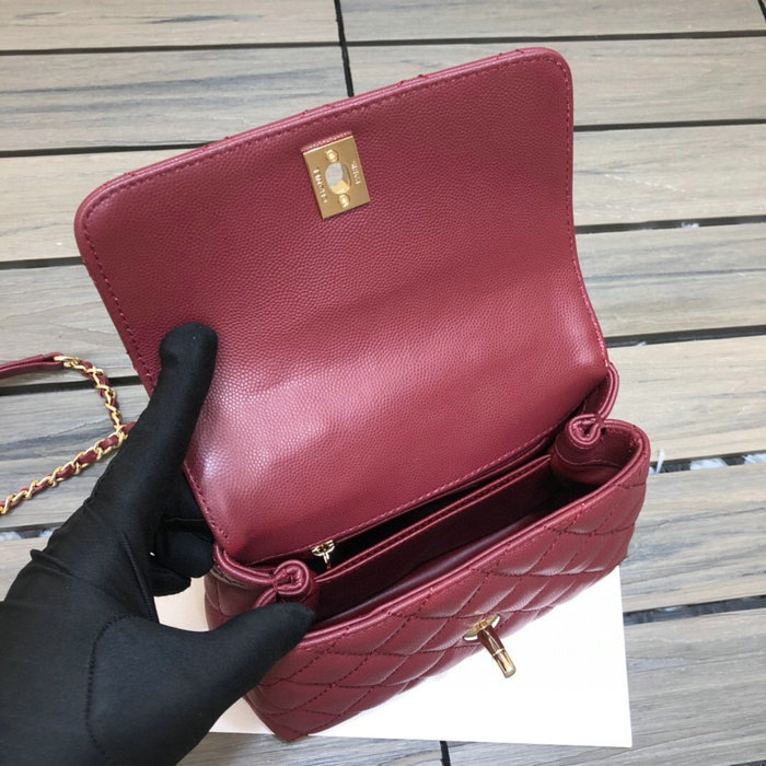 Chanel Mini Flap Bag with Top Handle Burgundy AS2215