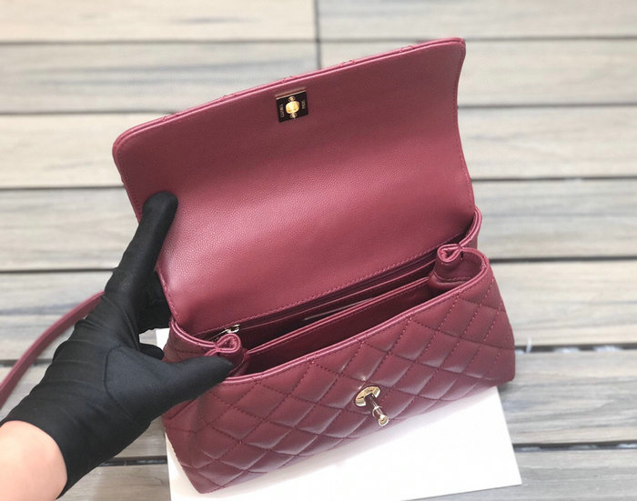 Chanel Small Flap Bag with Top Handle Burgundy A92990