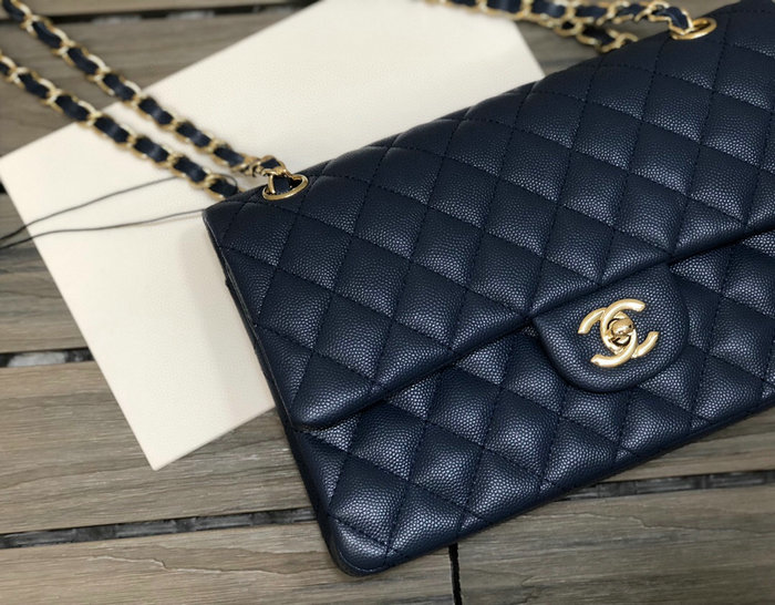 Classic Chanel Grained Calfskin Medium Flap Bag Blue CF1112