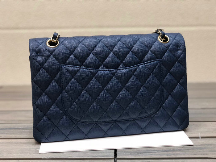 Classic Chanel Grained Calfskin Medium Flap Bag Blue CF1112