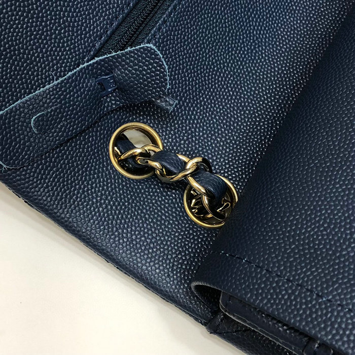 Classic Chanel Grained Calfskin Medium Flap Bag Blue CF1112