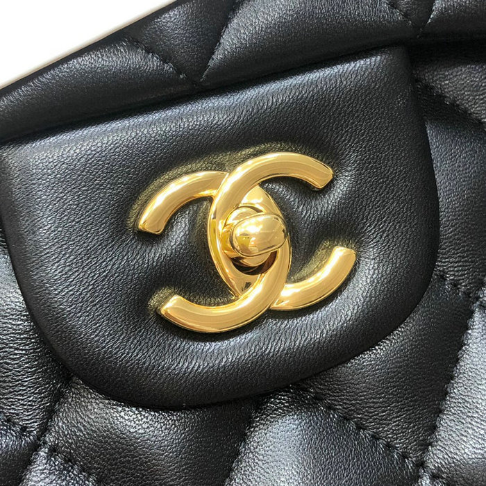 Large Classic Chanel Lambskin Handbag Black A01119