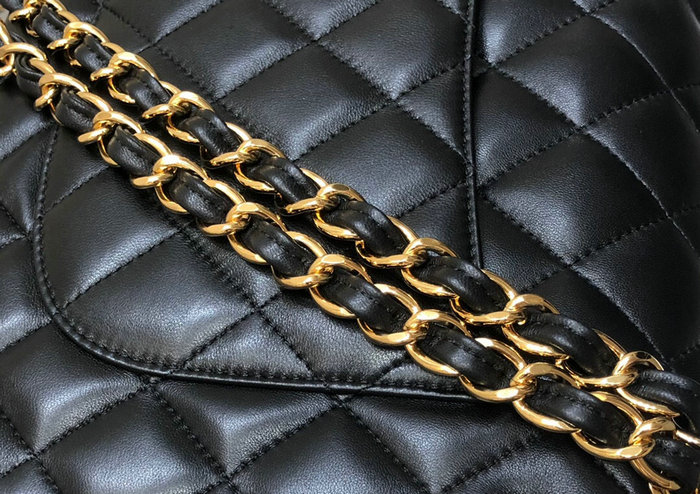 Large Classic Chanel Lambskin Handbag Black A01119