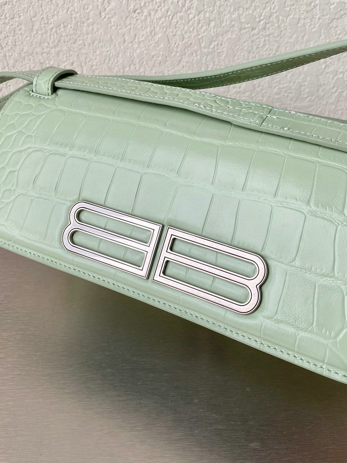 Balenciaga Gossip Small Croc-embossed Leather Shoulder Bag Light Green 674693