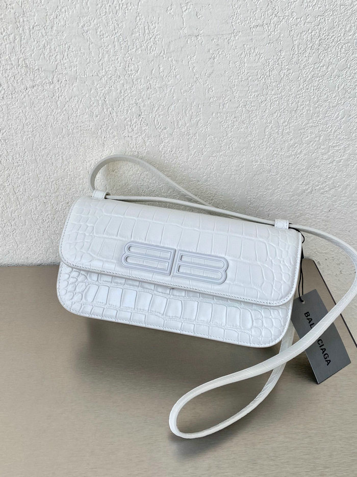 Balenciaga Gossip Small Croc-embossed Leather Shoulder Bag White 674693