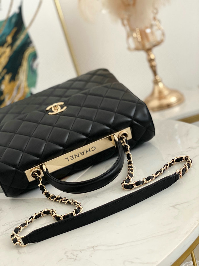 Chanel Lambskin Flap Bag with Top Handle Black A92237