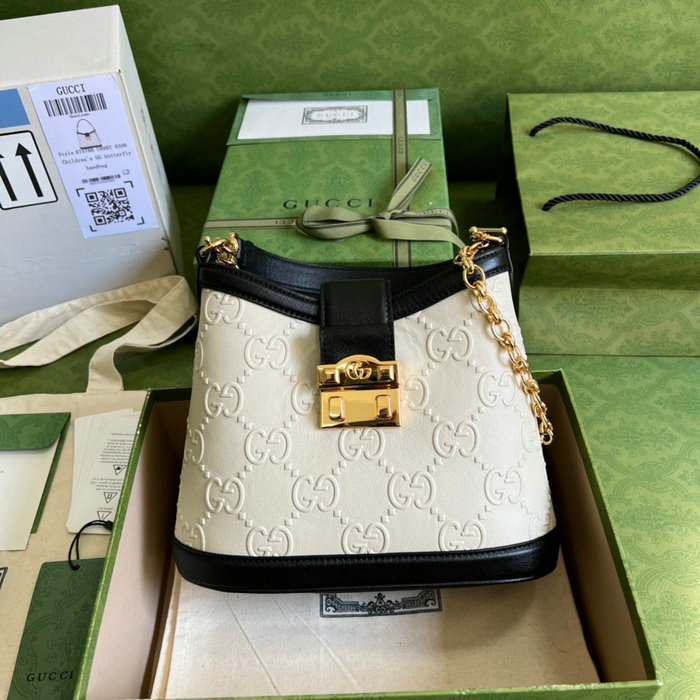 Gucci Leather Small GG shoulder Bag White 675788