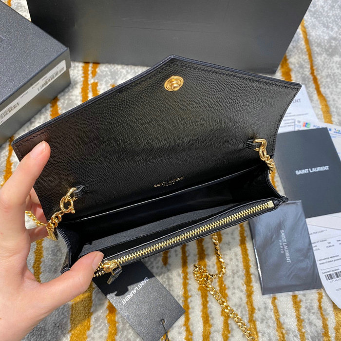 Saint Laurent Envelope Chain Wallet Black with Gold 393953