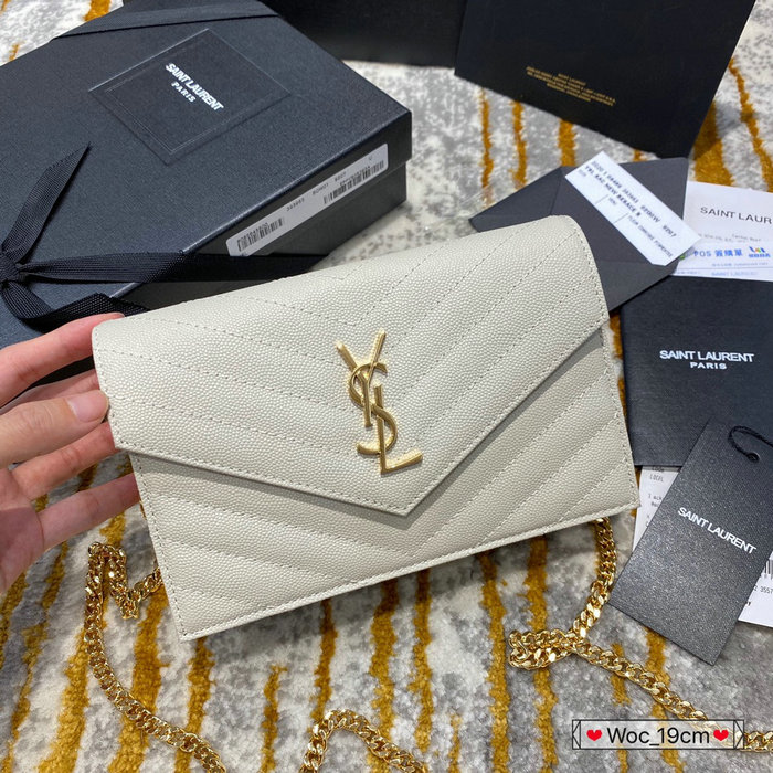 Saint Laurent Envelope Chain Wallet White with Gold 393953