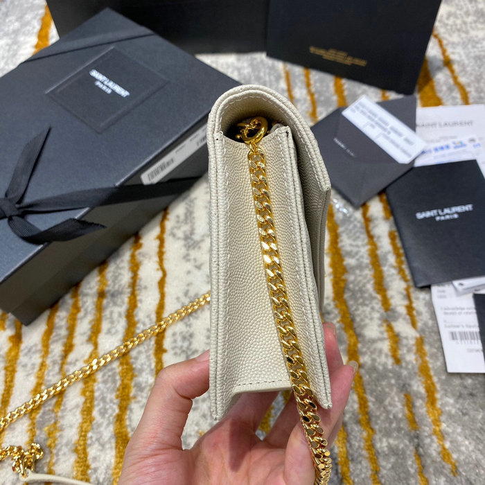 Saint Laurent Envelope Chain Wallet White with Gold 393953