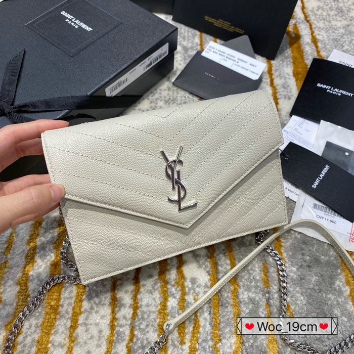 Saint Laurent Envelope Chain Wallet White with Silver 393953