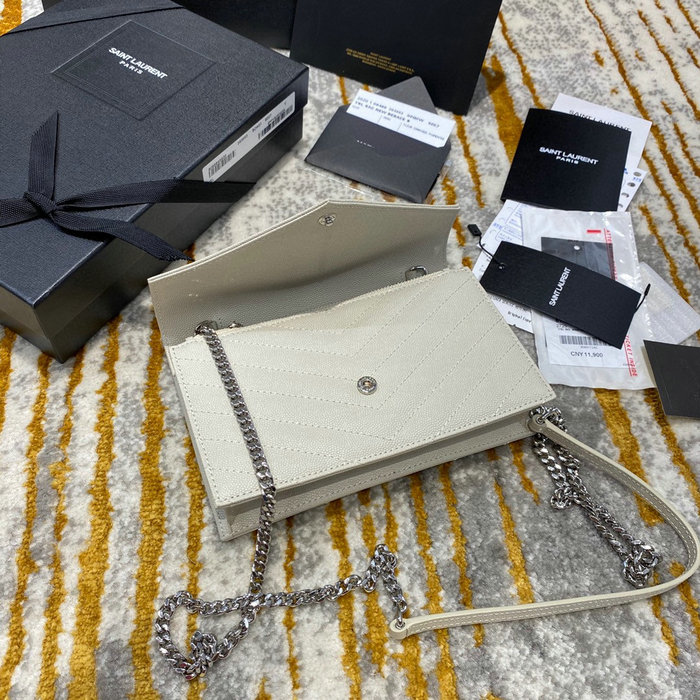 Saint Laurent Envelope Chain Wallet White with Silver 393953