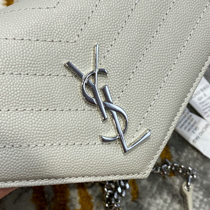 Saint Laurent Envelope Chain Wallet White with Silver 393953