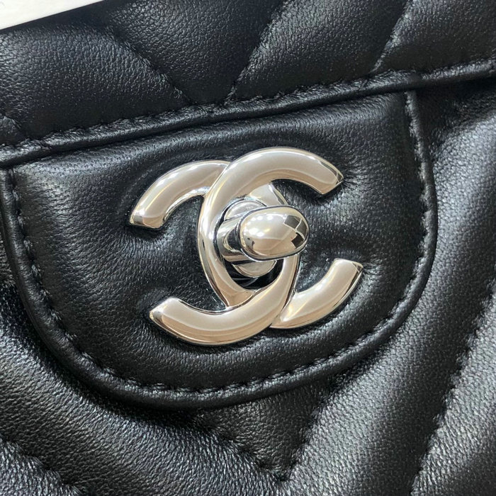 Classic Chanel Chevron Medium Flap Bag Black with Silver CF1112