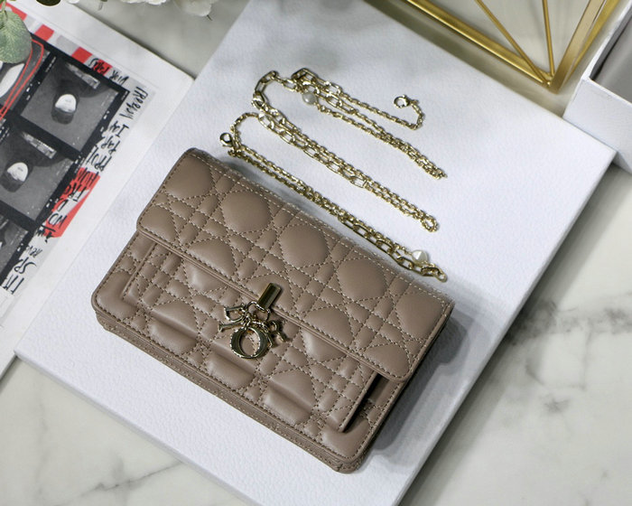 Dior lambskin Chain Wallet Nude DM7001