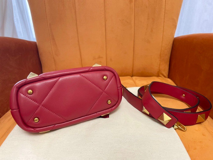 Valentino Garavani Roman Stud Leather Shoulder Bag Red V0199