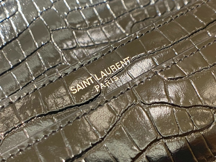 Saint Laurent Medium Embossed Crocodile Sunset Bag Black with Silver 442906