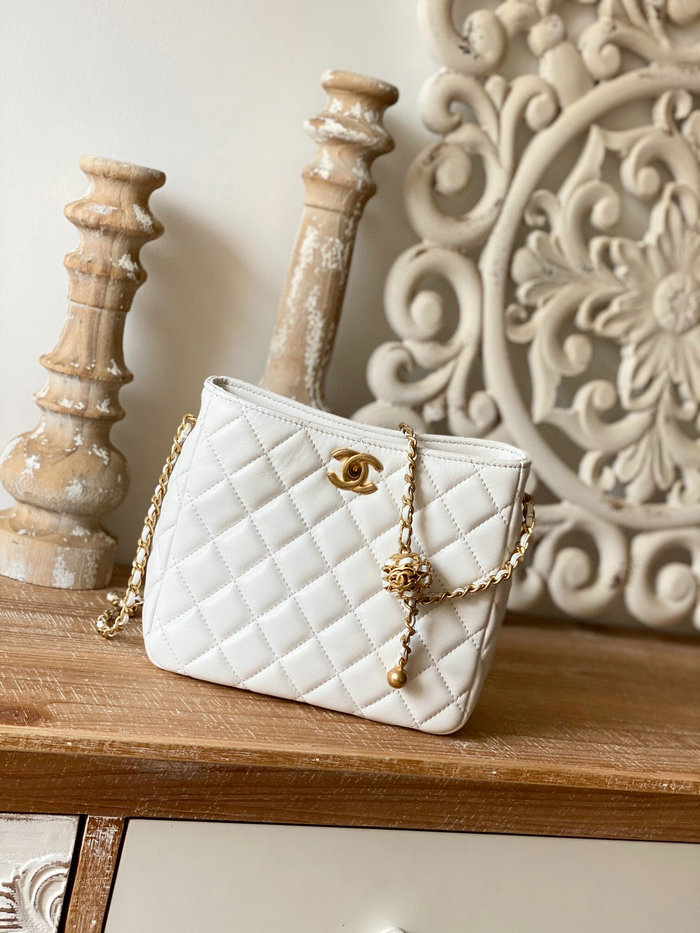 Chanel Lambskin Crossbody Bag White AS3259