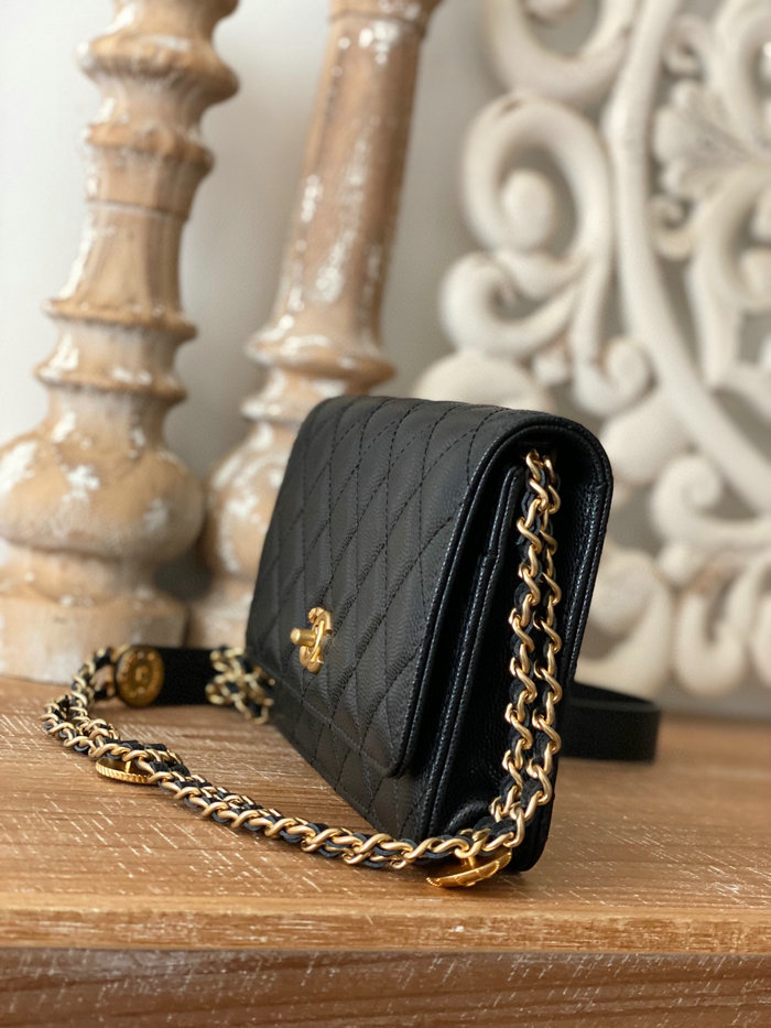 Chanel Grained Calfskin WOC Chain Wallet Black AP81204