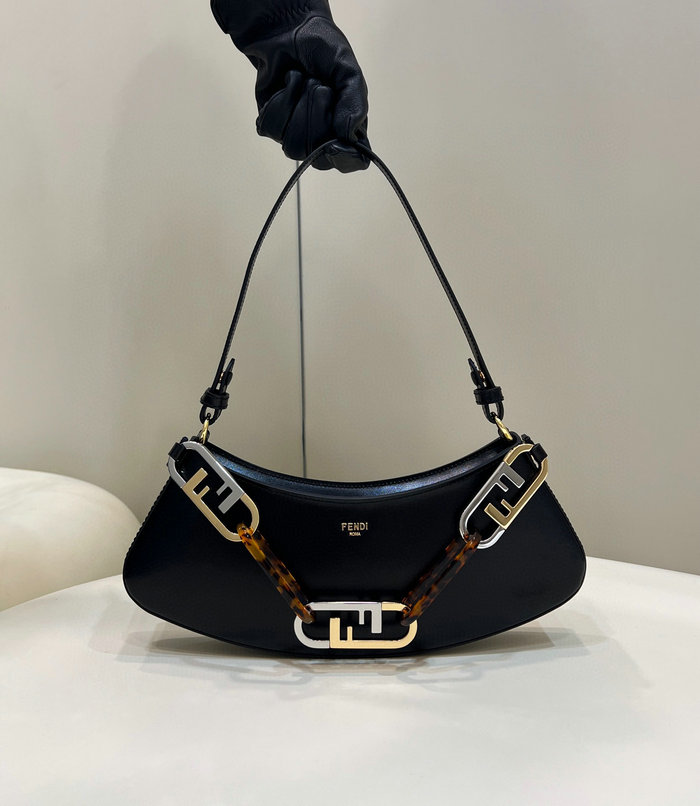 Fendi O'Lock embellished leather shoulder bag Black F8573