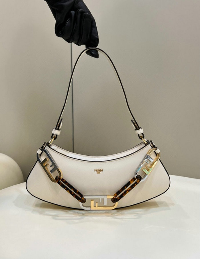 Fendi O'Lock embellished leather shoulder bag White F8573