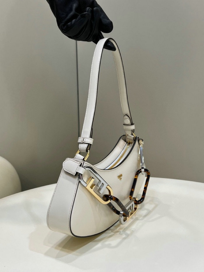 Fendi O'Lock embellished leather shoulder bag White F8573