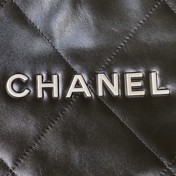 CHANEL Shiny Calfskin 22 SMALL HANDBAG Black with Silver AS3260