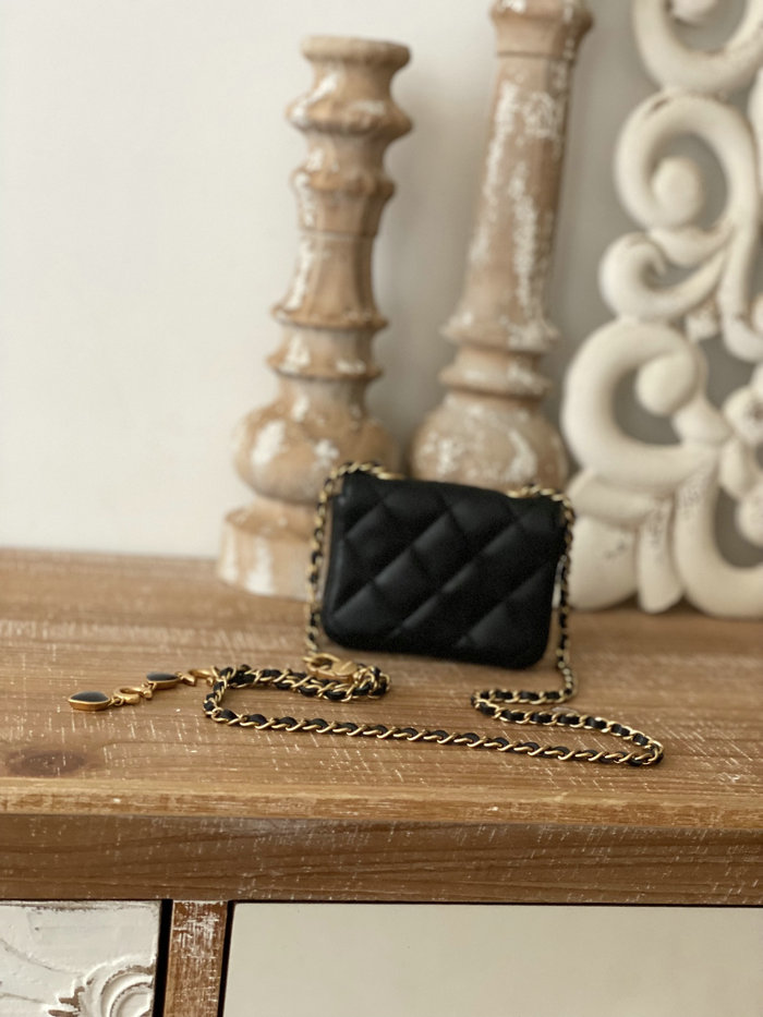 Chanel Lambskin Chain Wallet Black AP81227