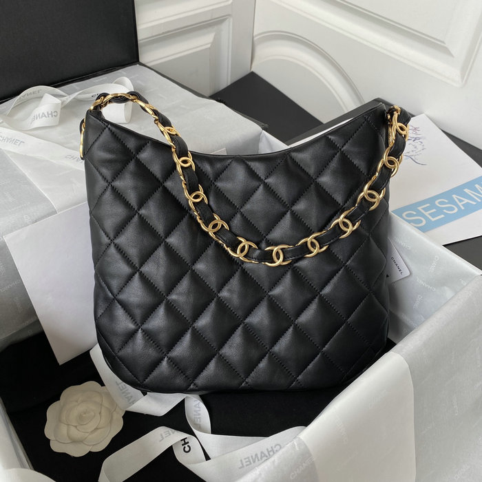 Chanel Lambskin HOBO HANDBAG Black AS3631