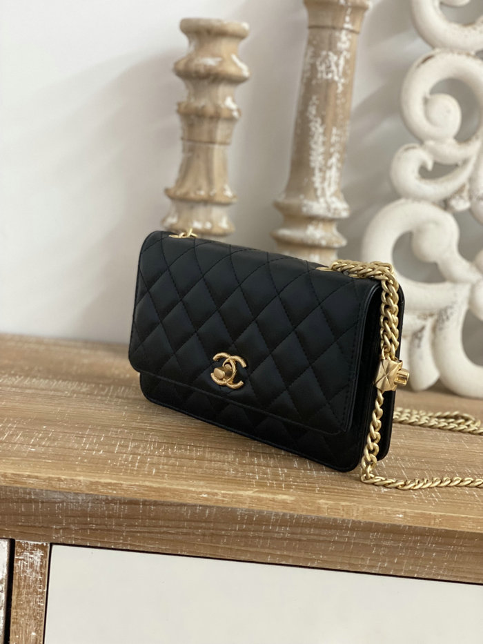 Chanel Lambskin Woc Chain Wallet Black AS81221