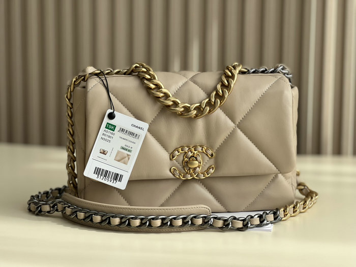 Chanel 19 Lambskin Flap Handbag Beige with Gold AS1160