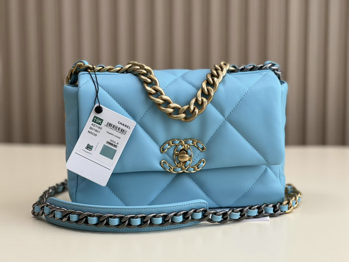 Chanel 19 Lambskin Flap Handbag Blue AS1160