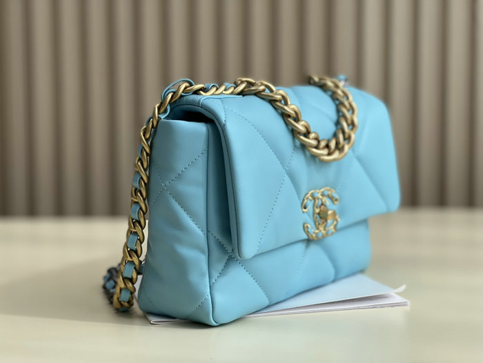 Chanel 19 Lambskin Flap Handbag Blue AS1160