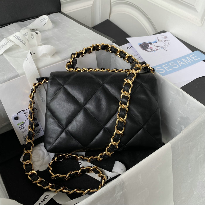 Chanel Lambskin Flap Shoulder Bag Black AS3499