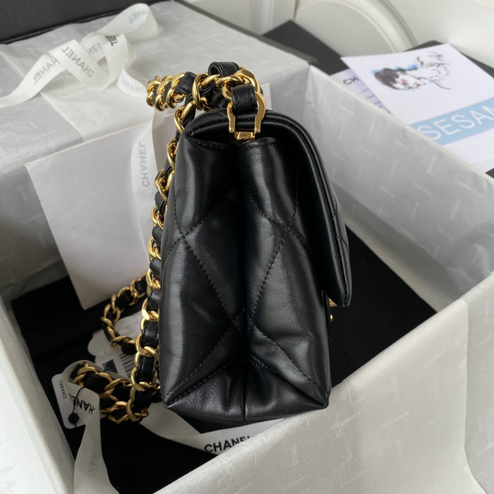 Chanel Lambskin Flap Shoulder Bag Black AS3499