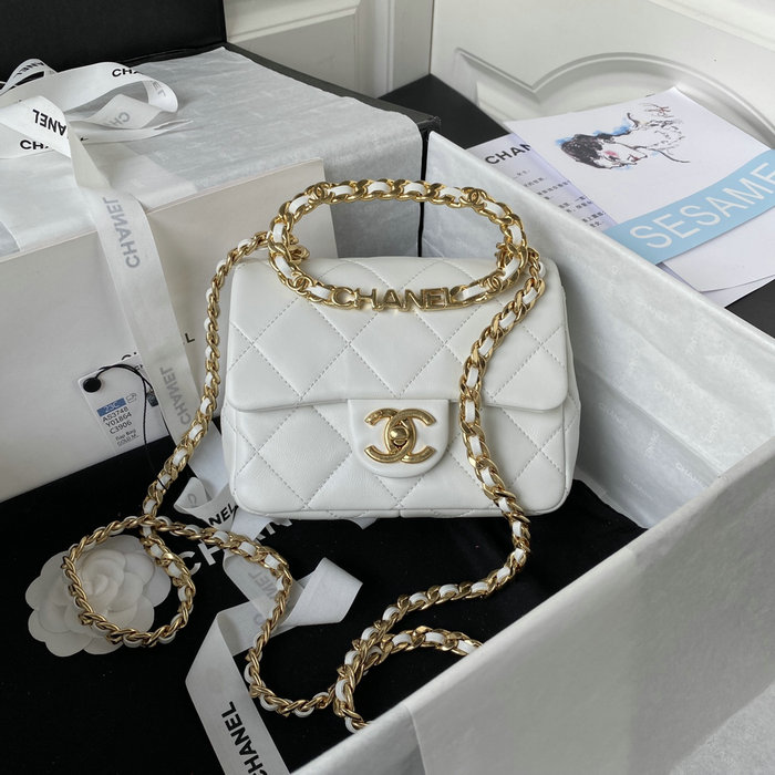 Chanel Lambskin Mini Shoulder Bag White AS3748