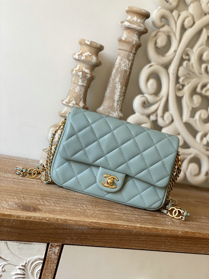 Small Chanel Lambskin Flap Bag Blue AS3757