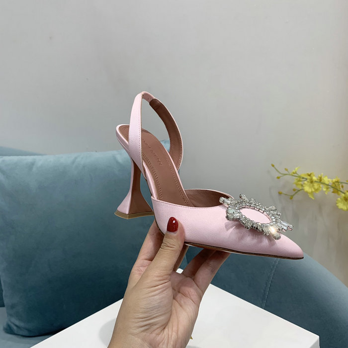 Amina Muaddi Satin Begum Slingback Pumps AB05