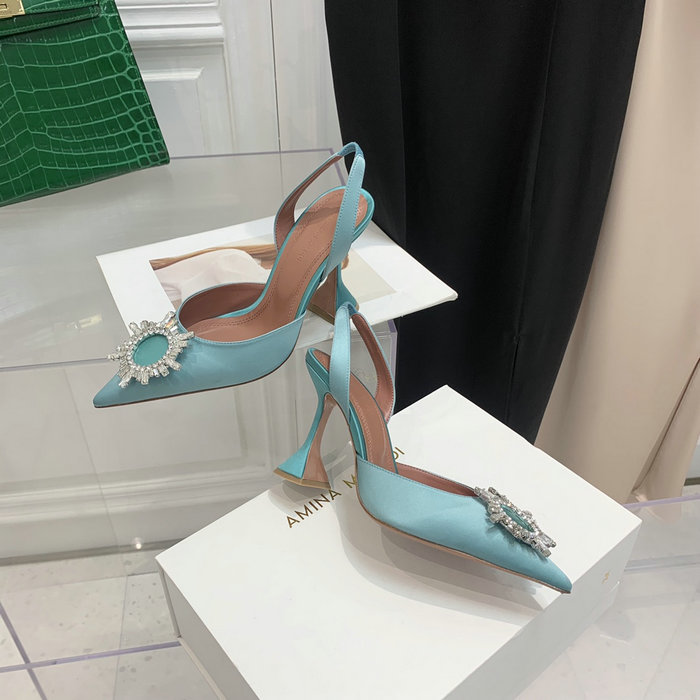 Amina Muaddi Satin Begum Slingback Pumps AB18