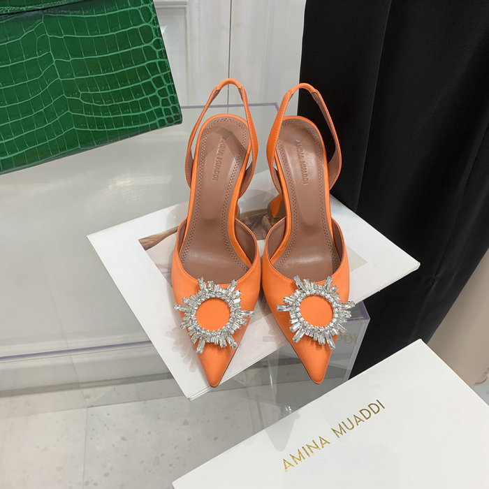 Amina Muaddi Satin Begum Slingback Pumps AB22