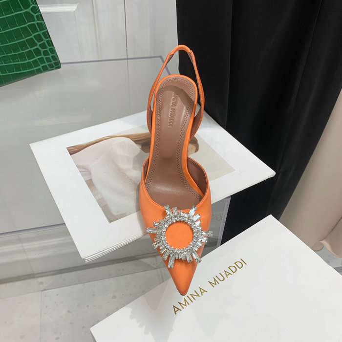 Amina Muaddi Satin Begum Slingback Pumps AB22