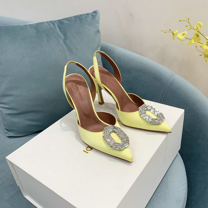 Amina Muaddi Satin Camelia Slingback Pumps AM08