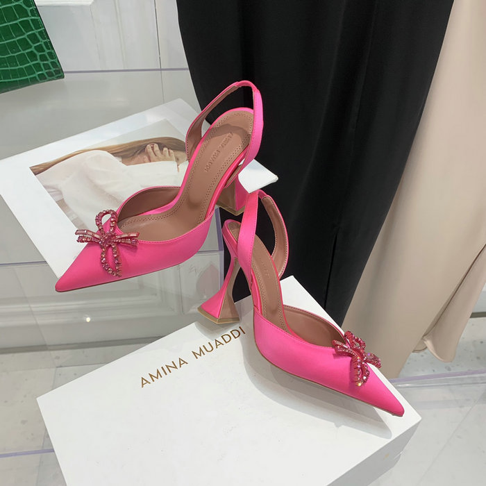 Amina Muaddi Satin Rosie Slingback Pumps AR02