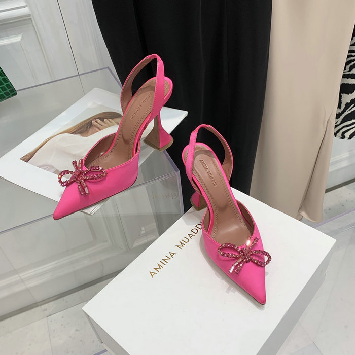 Amina Muaddi Satin Rosie Slingback Pumps AR02