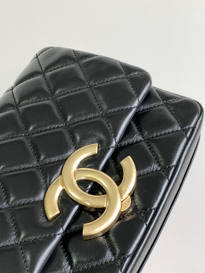 Chanel Lambskin Flap Shoulder Bag Black AS3855