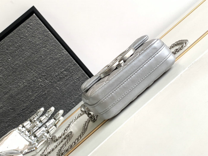 Mini Chanel Lambskin Flap Bag Silver AS3854