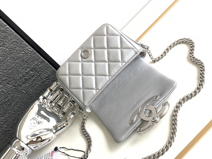 Mini Chanel Lambskin Flap Bag Silver AS3854