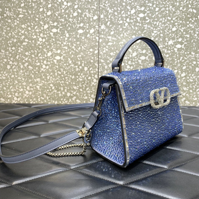 Valentino Mini Vsling Handbag With Rhinestones Blue V0097