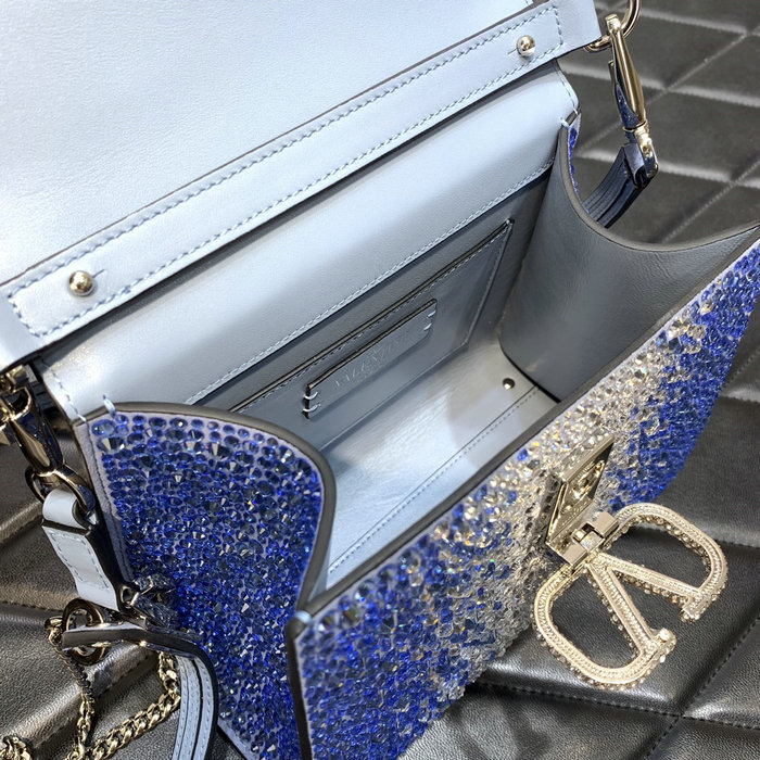 Valentino Mini Vsling Handbag With Rhinestones Blue V0098