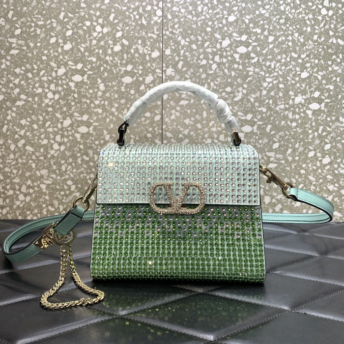 Valentino Mini Vsling Handbag With Rhinestones Green V0098